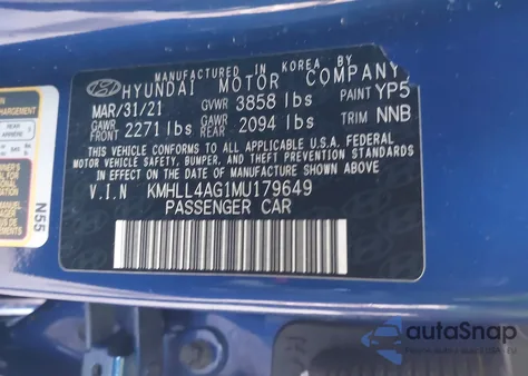 2021 Hyundai Elantra Se z USA, uszkodzony, nr VIN KMHLL4AG1MU179649